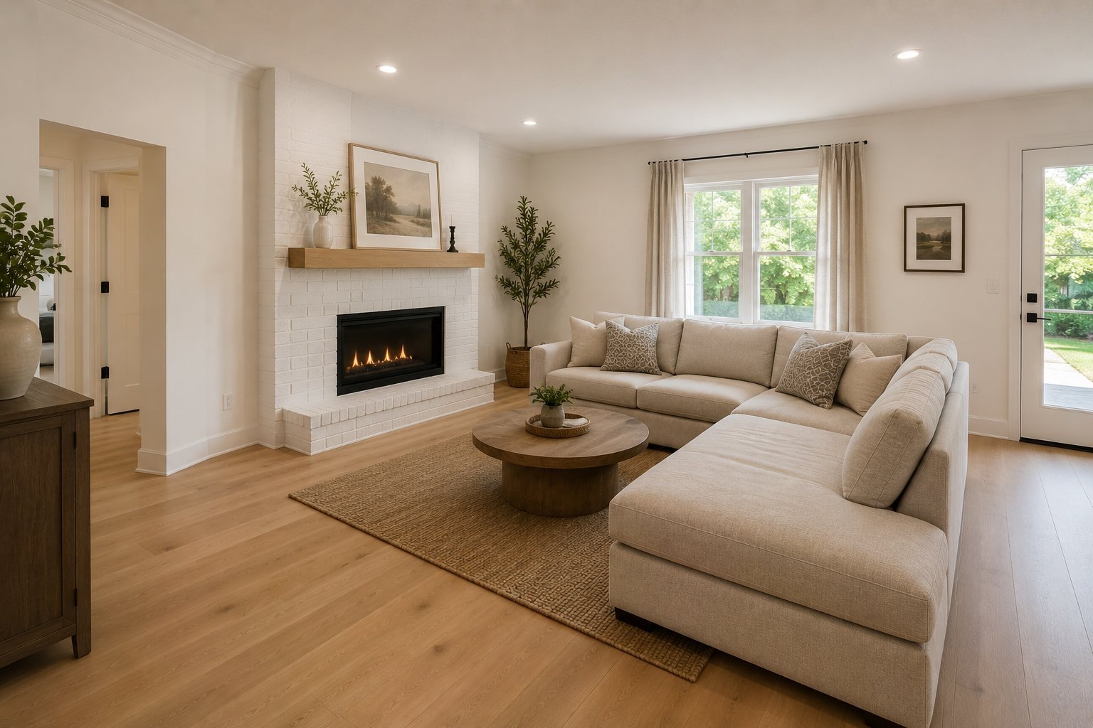 Open concept living room after remodel in Sandy Springs, GA